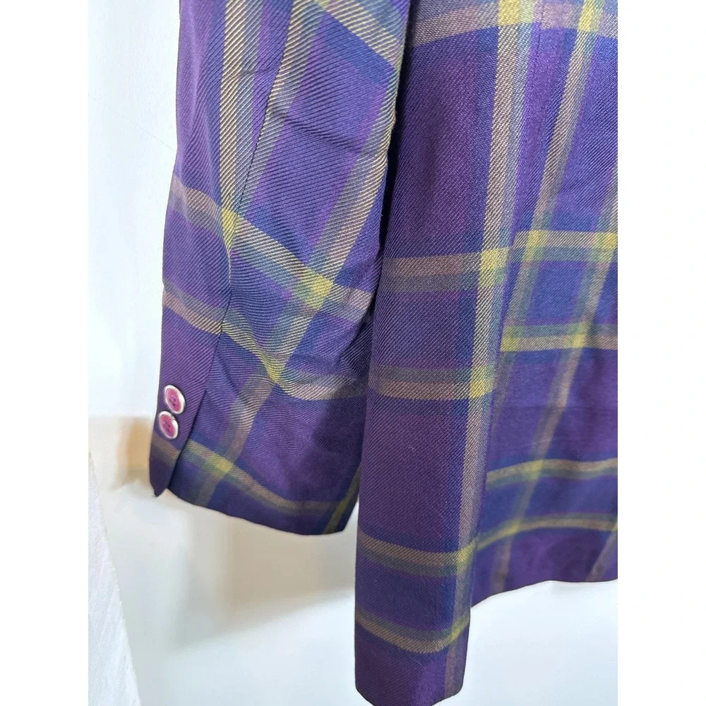 En Avance Vintage Blazer‎ Purple Plaid Rayon Women Size 11/12 Made in USA